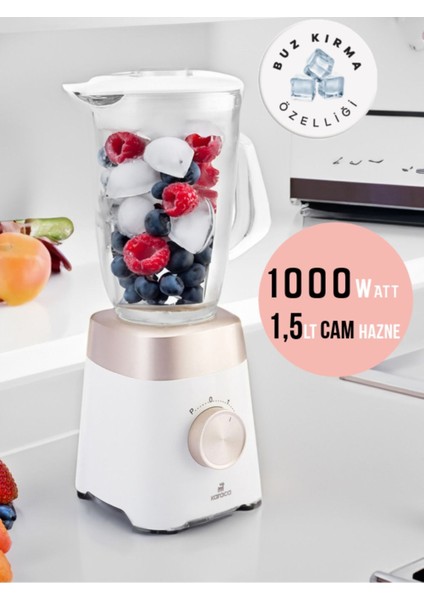 Lezzetli Soslar, Bebek Mamaları ve Püre Yapma Buz Kırıcı 1,5 Lt Cam Sürahi Hazneli Pulse Özellikli Smoothie Blender 1000W