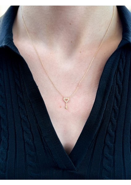 Altın Kalp Anahtar Kolye