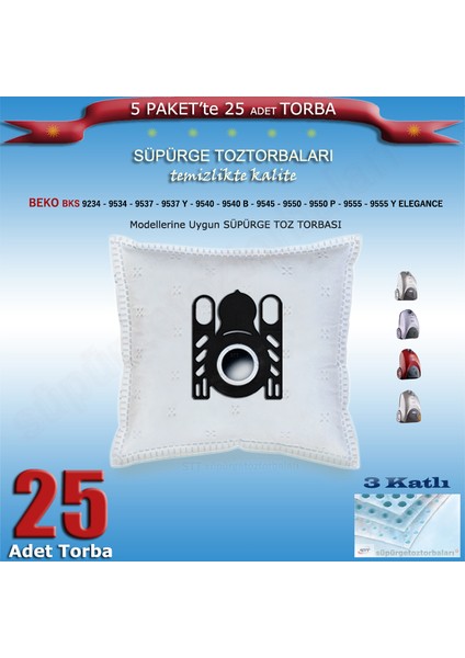 Beko Bks 9234 - Bks 9534 - Bks 9537 - Bks 9537 Y - Bks 9540 - Bks 9540 B - Bks 9545 - Bks 9550 - Bks 9550 P - Bks 9555 - Bks 9555 Y Elegance Uygun 25 Adet Süpürge Toz Torbası 200220