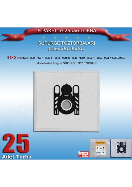 Beko Bks 9234 - Bks 9534 - Bks 9537 - Bks 9537 Y - Bks 9540 - Bks 9540 B - Bks 9545 - Bks 9550 - Bks 9550 P - Bks 9555 - Bks 9555 Y Elegance Uygun 25 Adet Süpürge Toz Torbası 200220 modelleri