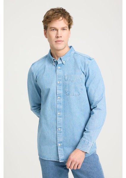 Uzun Kollu Gömlek Mid Blue