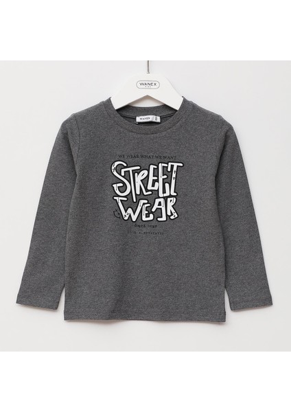Erkek Çocuk Uzun Kol Ince Tişört - 16780 - Antrasit