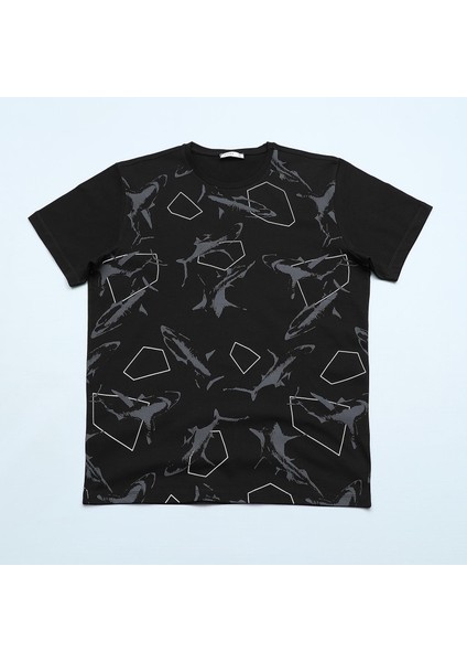 Erkek Çocuk Kısa Kollu Tişört - 16814 - Siyah