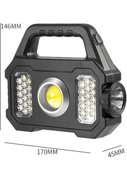 Multi Fonksiyonel Portatif Işık LED Lamba Güneş Enerjili USB Şarjlı Su Geçirmez El Feneri Kamp Işığı