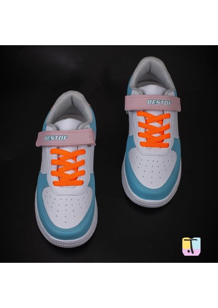 Trend Adımlar Mavi Suni Deri Mevsimlik Filet Unisex Çocuk Sneaker