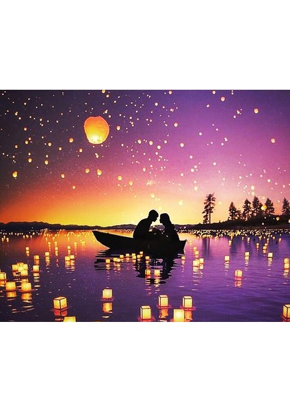 Nehir ve Ay Sayılarla Boyama Seti 40X50 cm (Tuvale Gerili)
