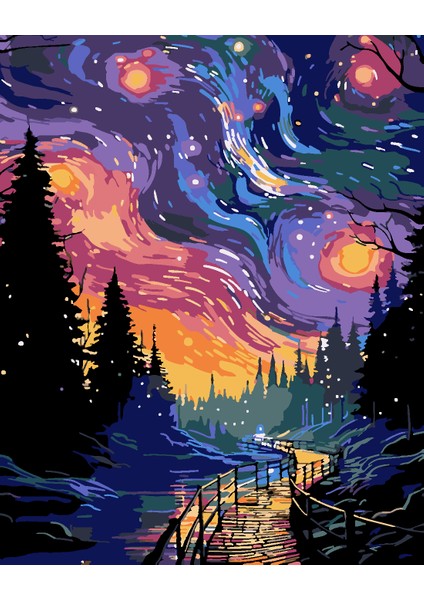 Pastel Gece Sayılarla Boyama Seti 40X50 cm (Tuvale Gerili)