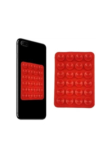 Silikon Vakumlu Telefon Tutucu, Cep Telefonu Için Silikon Yapışkanlı, Kaymaz Vantuz Telefon Tutucu Kırmızı