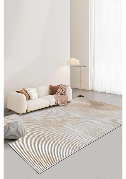 Makinede Yıkanabilir Kaymaz Taban Leke Tutmaz Bej Salon Halısı Mutfak Halısı ve Yolluk