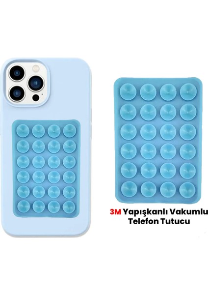Silikon Vakumlu Telefon Tutucu, Cep Telefonu Için Silikon Yapışkanlı, Kaymaz Vantuz Telefon Tutucu Mavi