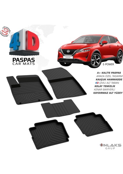 Nissan Qashqai 3 E-Power Ferrous 4d Havuzlu Kauçuk Paspas 2021 ve Üstü