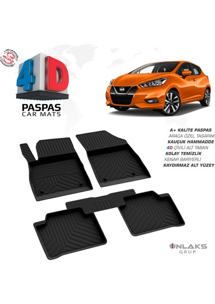 Nissan Micra (K14) Ferrous 4d Havuzlu Kauçuk Paspas 2016 ve Üstü