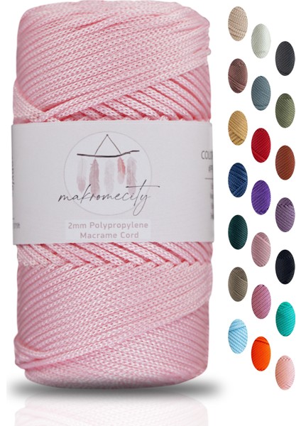 Premium 100 gr Polyester Makrome Ipi Pudra Pembe 2mm - 120 M Supla Ip ve Çanta Ipliği