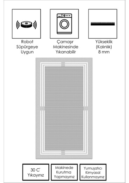 Makinede Yıkanabilir Kaymaz Taban Leke Tutmaz Gri Çizgili Salon Halısı Mutfak Halısı ve Yolluk