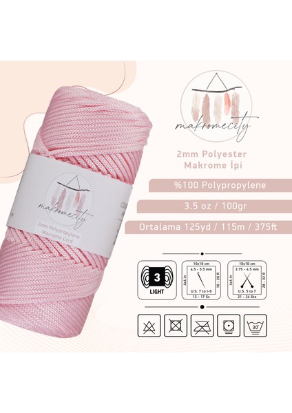 Premium 100 gr Polyester Makrome Ipi Pudra Pembe 2mm - 120 M Supla Ip ve Çanta Ipliği modelleri