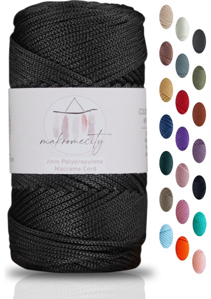 Premium 100 gr Polyester Makrome Ipi Siyah 2mm - 120 M Supla Ip ve Çanta Ipliği
