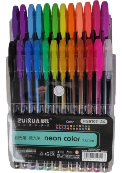Simli Neon Pastel Metalik Roller Pen 24'lü Set