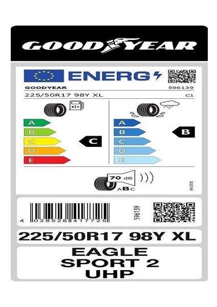 225/50 R17 98Y Eagle Sport 2 Uhp Xl Fp Oto Yaz Lastiği (Üretim Yılı: 2024)
