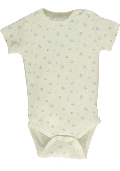 Ajurlu Gözenekli Pamuklu Kısa Kollu Bebek Çocuk Body 2li Yaş Çiçek Nakışlı (My Happıness) (T2544)