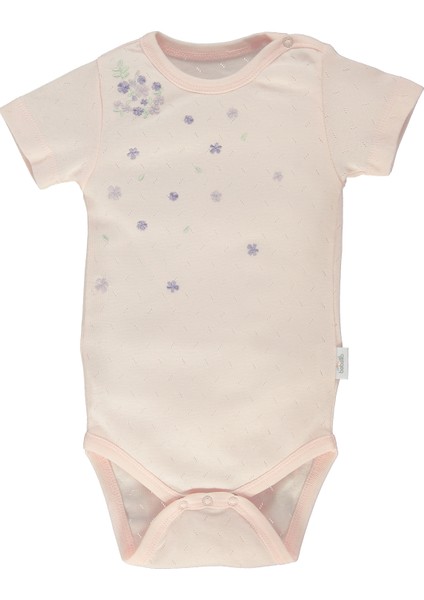Ajurlu Gözenekli Pamuklu Kısa Kollu Bebek Çocuk Body 2li Yaş Çiçek Nakışlı (My Happıness) (T2544)