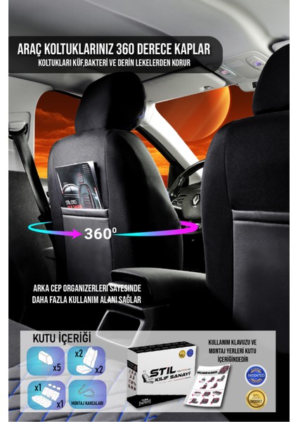 Hyundai İX20 Uyumlu Venüs Serisi Kumaş Tam Set Oto Koltuk Kılıfı