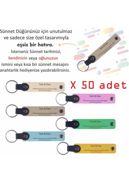 Isme Özel, 50' Li, Sünnet Düğünü Hatırası, Sünnet Eğlencesi Için Deri Hediyelik Hatıra Anahtarlığı fırsatları