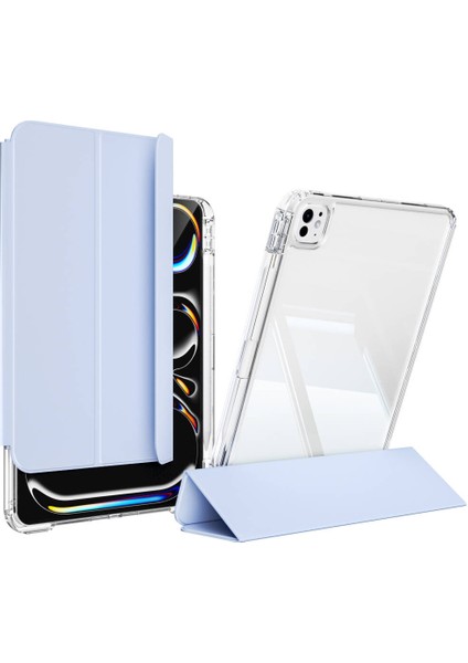 ​​​ iPad Uyumlu Pro 11 2024 Kılıf Magnetik Ayrılabilen Airbagli Htstore Sliding Tablet Kılıfı-Mavi Açık