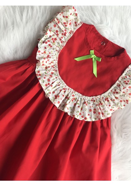 Fırfır Detaylı Kolsuz Çiçekli Kırmızı Kız Çocuk Bebek Elbise modelleri