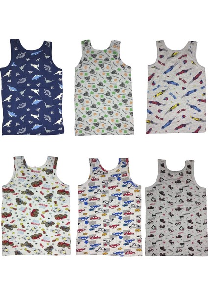 6 Adet Likralı Erkek Çocuk Empirme Desenli Mody Penye Askılı Atlet indirimleri