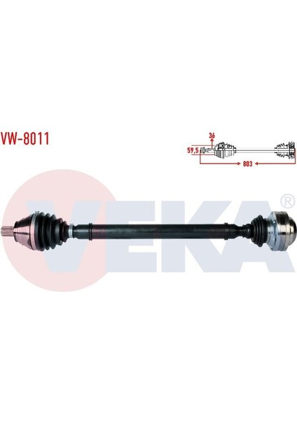 Komple Aks Sag On Caddy Iıı (2ka.2kh.2ca.2ch) 1.9 Tdı Bjb Uzunluk 803MM 2004-2010 1K0407272LF 3Q0407272AB