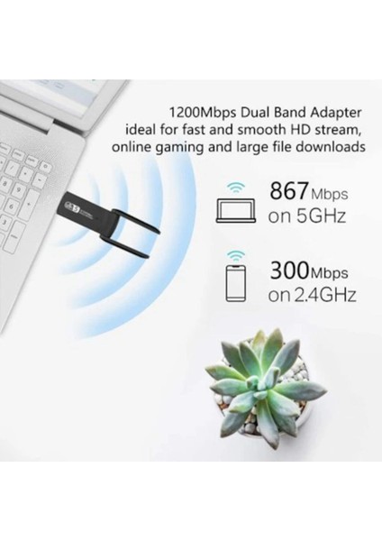 AC1200 Mbps Dual Band USB 3.0 Adaptör Kablosuz Wi-Fi Alıcı