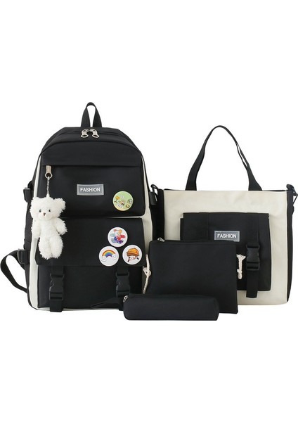 Sırt Çantası Kore Tarzı Öğrenci Okul Çantası Kadın Kampüs Büyük Kapasiteli Dört Parçalı Üniversite Öğrencisi Sırt Çantası (Yurt Dışından)