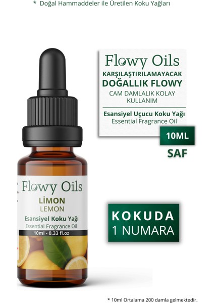 Flowy Oils Limon Saf Esansiyel Uçucu Koku Yağı Esans Buhurdanlık Yağı Difüzör Esansı Fragrance Oil 10ML