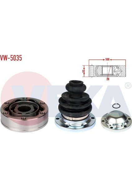 Aks Kafası Sol Ön Iç T5 1.9 Tdı Freze Dıs 28 Uzunluk 32MM 2003-2011 / 7H0407331B