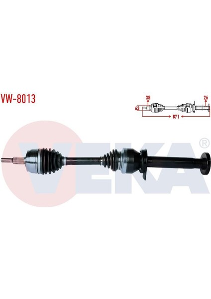 Komple Aks Sag On Transporter V (7ha.7hh.7ea.7eh) 2.5 Tdı Uzunluk 871MM 2003-2011 7E0407272AC 7E0407272BL 7E0407272BD 7E0407272AL