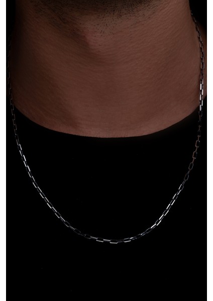 Erkek Gümüş Kolye - 925 Ayar Oksitli Forse Zincir Gümüş Kolye