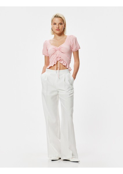 Pötikare Peplum Tişört Crop Fiyonk Detaylı Fırfırlı Slim Fit