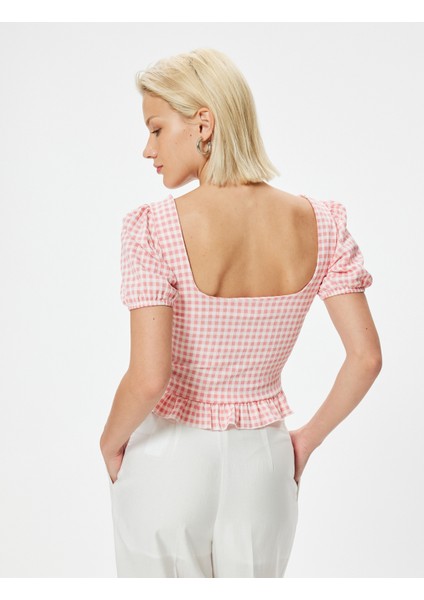 Pötikare Peplum Tişört Crop Fiyonk Detaylı Fırfırlı Slim Fit