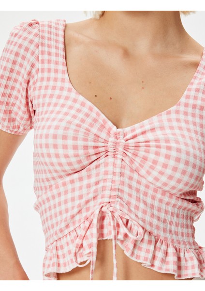 Pötikare Peplum Tişört Crop Fiyonk Detaylı Fırfırlı Slim Fit