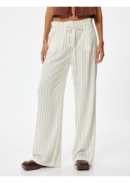 Bol Paça Pantolon Keten Karışımlı Beli Bağcıklı Cepli modelleri