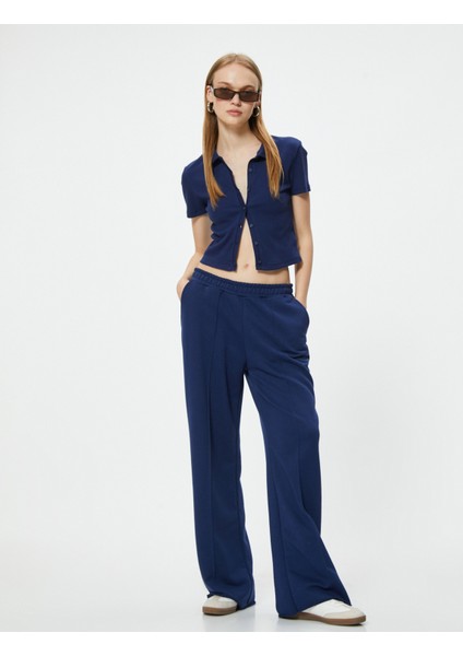 Crop Tişört Gömlek Yaka Düğmeli Kaşkorse Kısa Kollu Slim Fit