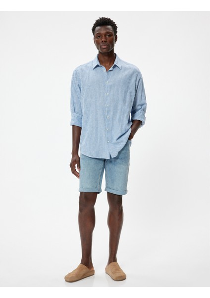 Slim Fit Kot Şort Bermuda Cep Detaylı Pamuklu