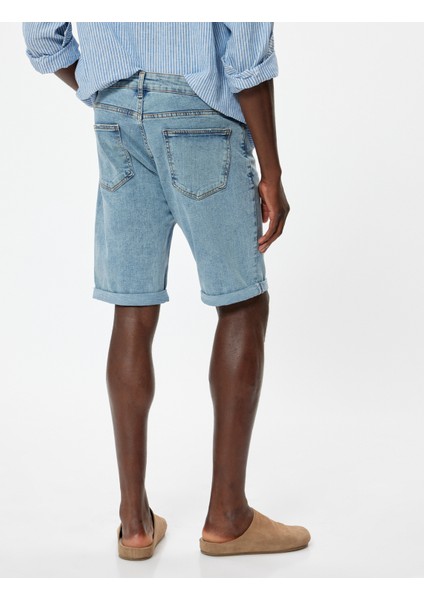 Slim Fit Kot Şort Bermuda Cep Detaylı Pamuklu
