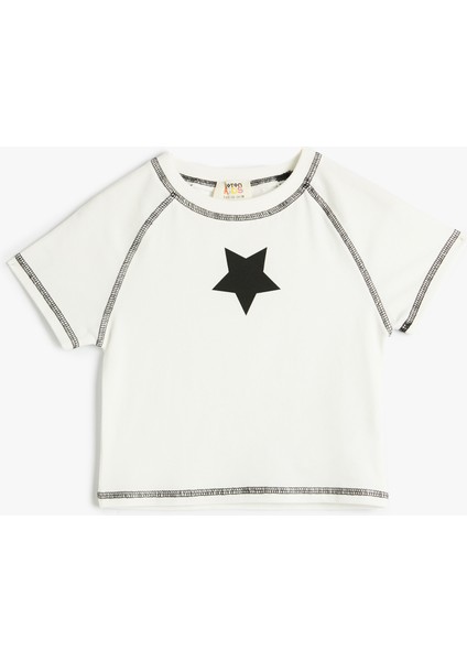 Tişört Yıldız Baskılı Kısa Kollu Bisiklet Yaka