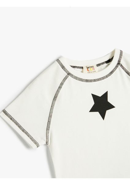 Tişört Yıldız Baskılı Kısa Kollu Bisiklet Yaka modelleri