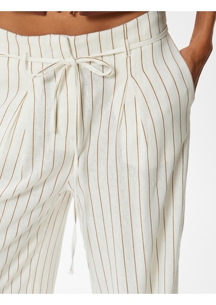 Bol Paça Pantolon Keten Karışımlı Beli Bağcıklı Cepli indirimleri