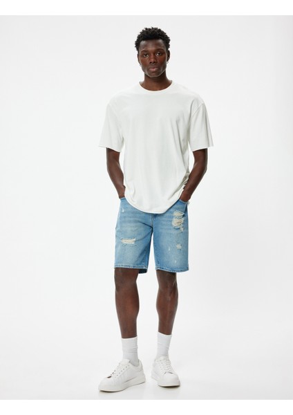 Oversize Kot Şort Yırtık Bermuda Cep Detaylı Pamuklu fiyatları