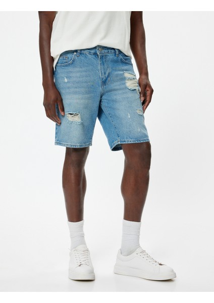 Oversize Kot Şort Yırtık Bermuda Cep Detaylı Pamuklu modelleri