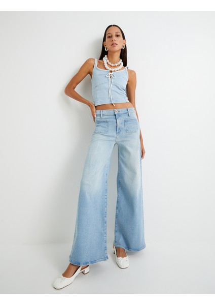 Geniş Paça Kot Pantolon Yüksek Bel Cepli - Bianca Wide Leg Jeans fiyatları