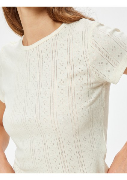 Crop Pijama Üstü Kısa Kollu Bisiklet Yaka Rahat Kalıp